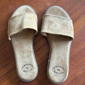 Tan leather suede slides. Size 7 NWOT